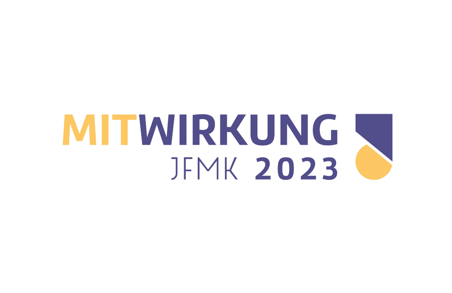 Logo der Jugend- und Familienministerkonferenz: Schriftzug "MITWIRKUNG JFMK 2023"